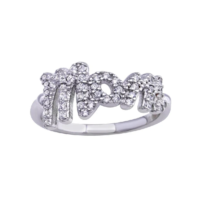 Rhodium Plated 925 Sterling Silver CZ Mom Ring - BGR01301