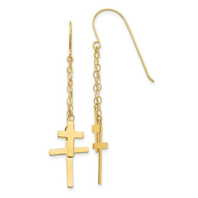 Curata 14k Yellow Gold 56x12mm Double Cross Chain Dangle Hook Earrings