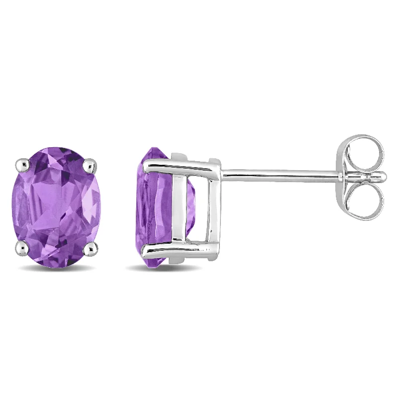 Miadora Oval-cut Amethyst Solitaire Stud Earrings in 14k White Gold