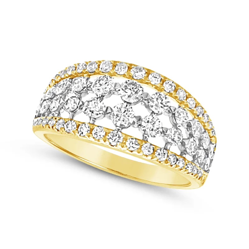 Four Row Open Detail Diamond Ring