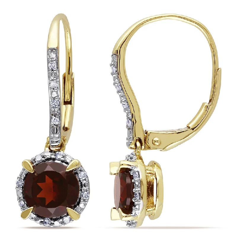 Miadora 10k Yellow Gold Garnet and 1/10ct TDW Diamond Earrings (H-I, I2-I3)