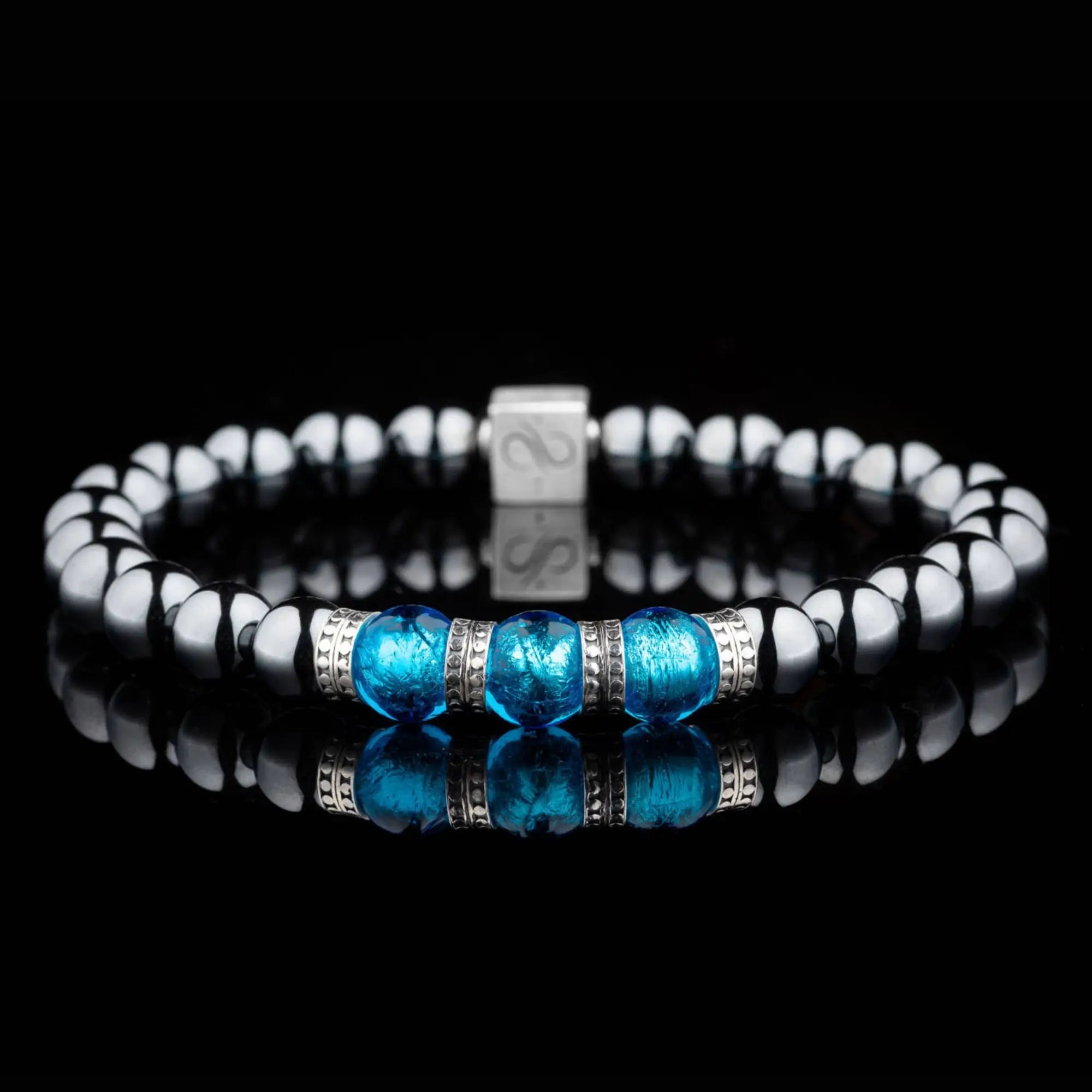 Blue Murano - Hematite  Bracelet V (8mm)