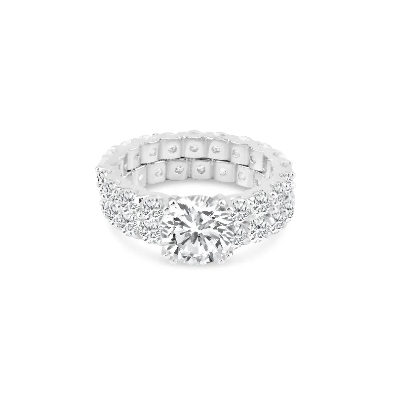 Rhodium Plated 925 Sterling Silver Clear Square Center CZ Bridal Ring Set - BGR00212