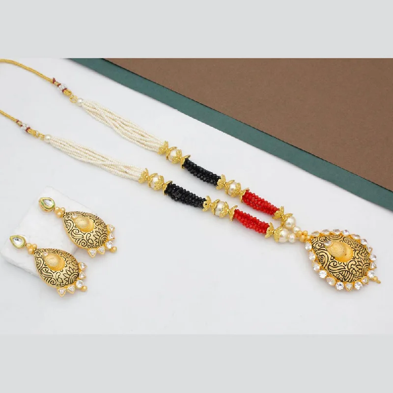 Manisha Jewellery Gold Plated Austrian Stone And Pearl Long Necklace Set