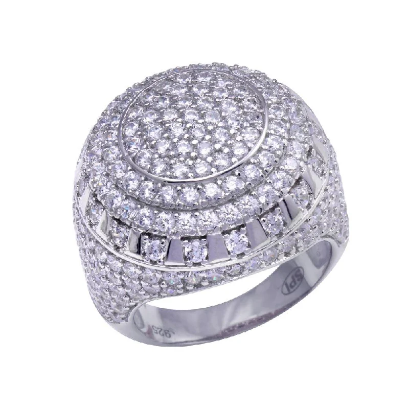 Rhodium Plated 925 Sterling Silver Dome CZ Hip Hop Ring - GMR00320