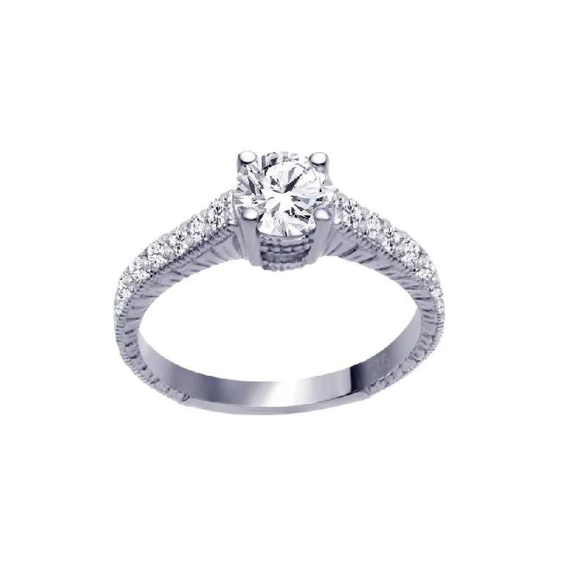 Silver 925 Rhodium Plated Pave Round Center CZ Ring - ACR00016