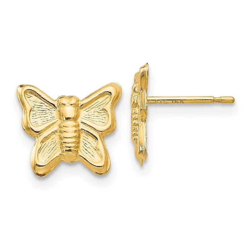 Curata Solid 14k Yellow Gold Textured Butterfly Post Earrings (10mmx10mm) - Orange