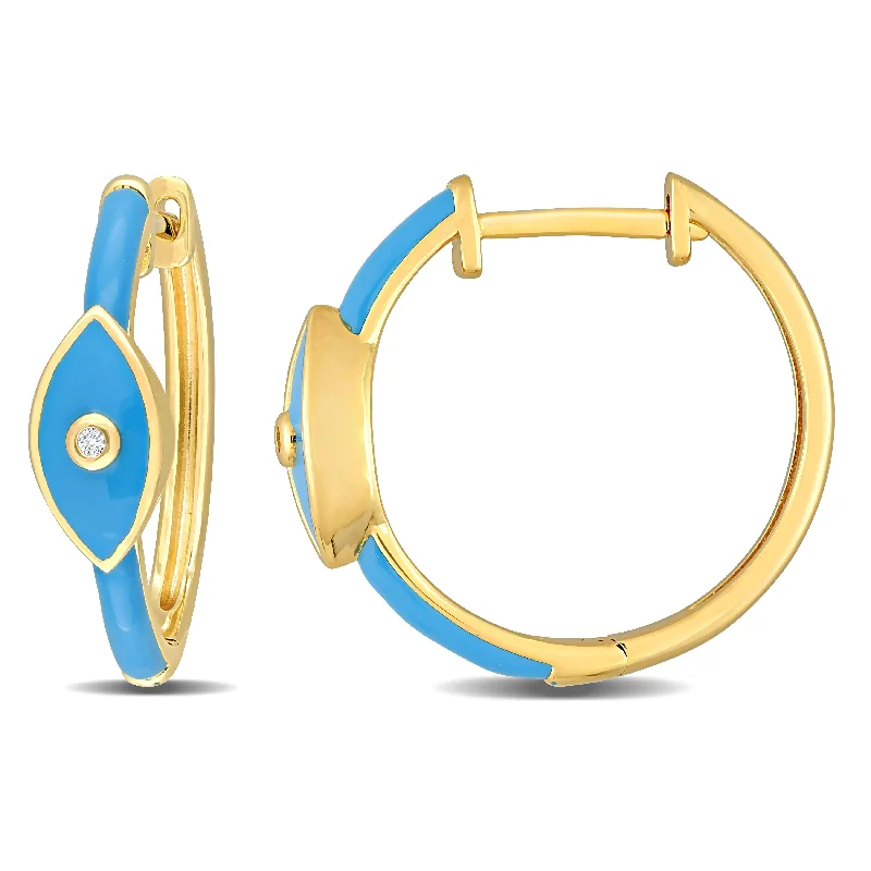 Miadora Created White Sapphire Evil Eye Enamel Hoop Earrings in Yellow Plated Sterling Silver