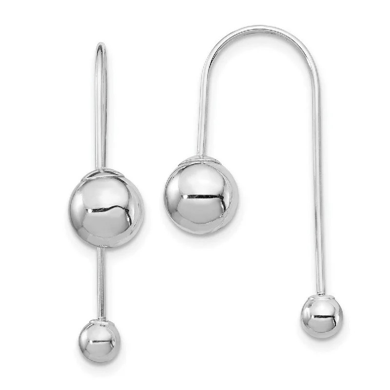 Curata 14k White Gold Bead With Screw End Threader Earrings - 29.7mm long