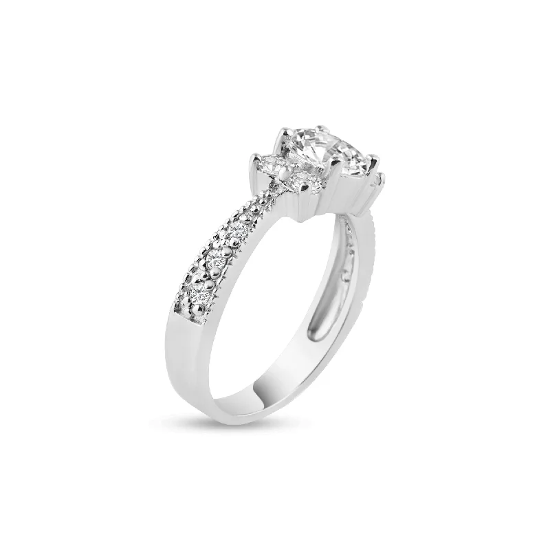 Silver 925 Rhodium Plated Oval Center Pave Clear CZ Engagement Ring - AAR0003CLR