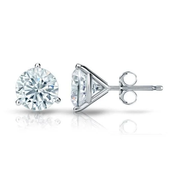 Auriya 18k Gold GIA Certified 3.00 carat TDW 3-Prong Martini Round Diamond Stud Earrings