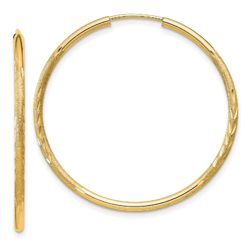 Curata 14k Yellow Gold Polished tube 1.5mm Satin Sparkle Cut Endless Hoop Earrings - 30x30mm Wide 1.5mm Thick