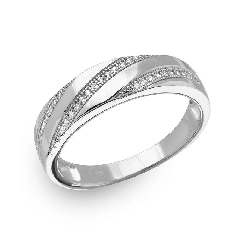 Silver 925 Rhodium Plated Men's Trio Slanted Bar Ring - GMR00147