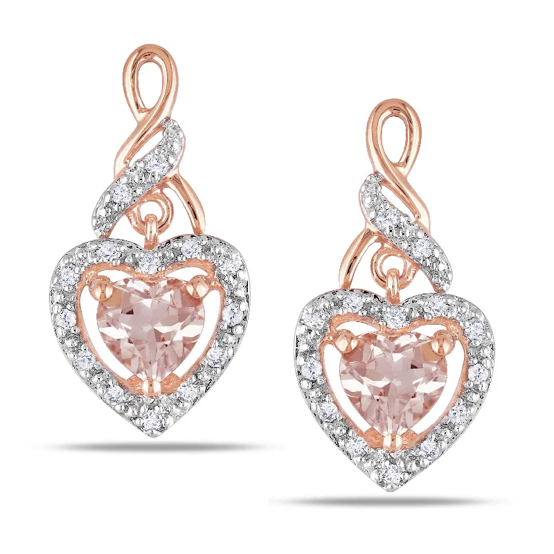 Miadora 10k Rose Gold Morganite 1/8ct Diamond Heart Earrings (H-I, I2-I3) - Yellow