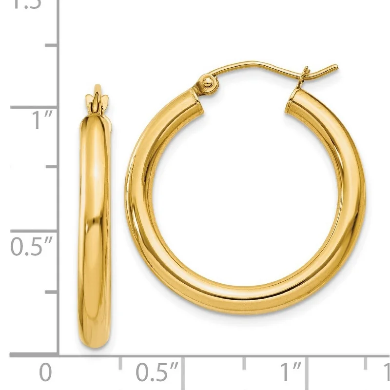 Curata 14k Yellow Gold Polished 3x25mm Light Tube Hoop Earrings