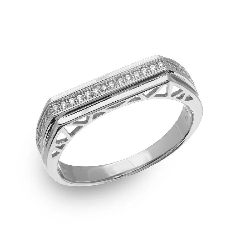 Men's Sterling Silver 925 Rhodium Plated Micro Pave Designed Shank Ring - GMR00153