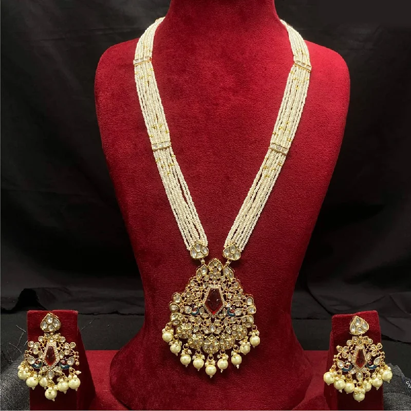 Royal Kundan Jewellery Gold Plated  Kundan And Beads Necklace Set