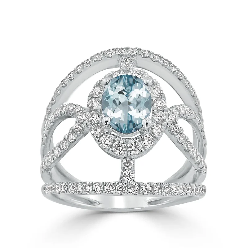 Auriya Modern 5/8ct Oval-cut Aquamarine and Diamond Ring 1ctw 18K Gold