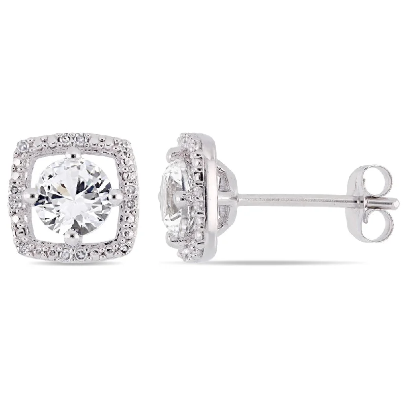 Miadora 10k White Gold Created White Sapphire and Diamond Accent Floating Square Halo Stud Earrings