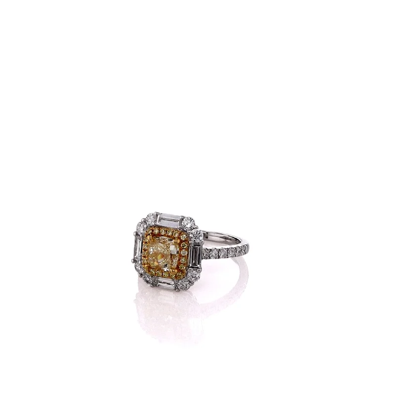 18k Two-Tone Double Halo Yellow and White Diamond Ring