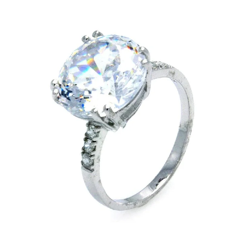 Silver 925 Rhodium Plated Large Round Clear Center CZ Ring - STR00824