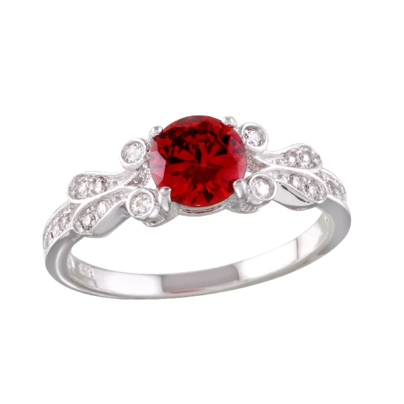 Rhodium Plated 925 Sterling Silver Red Oval CZ Ring - BGR01165GAR