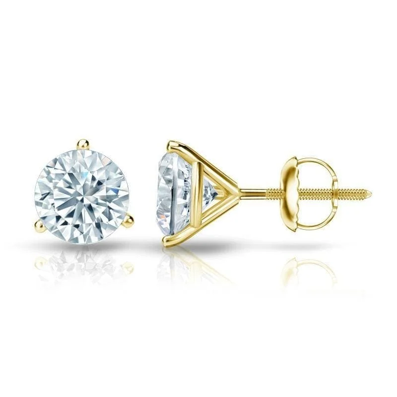 Auriya 18k Gold GIA Certified 4.00 carat TDW 3-Prong Martini Round Diamond Stud Earrings