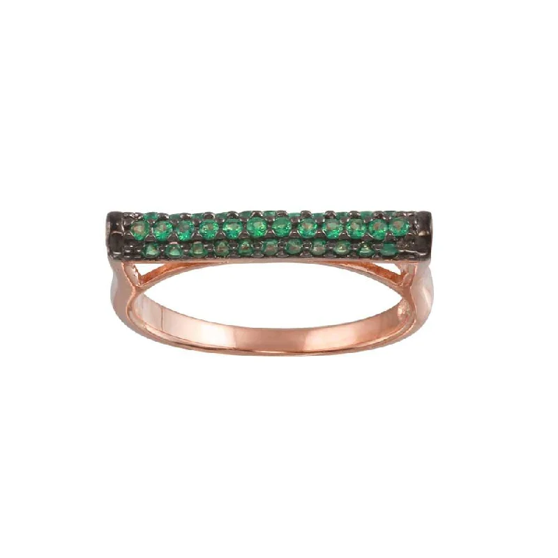 Rose Gold Plated 925 Sterling Silver Green CZ Ring - BGR01298