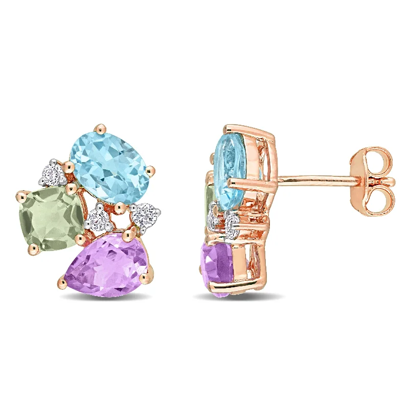 Miadora Multi-Shape Multi-Color Gemstone Cluster Stud Earrings in Rose Plated Sterling Silver