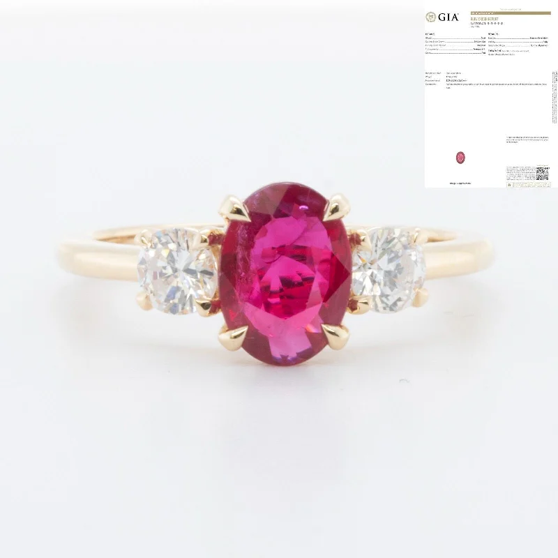 18k Yellow Gold GIA 1.19ct Oval Ruby & 0.52ctw Round Diamond Ring G VS Size 6.5