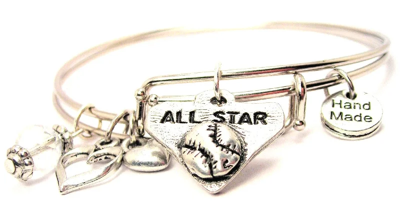 All Star Baseball Softball Expandable Bangle Bracelet Set