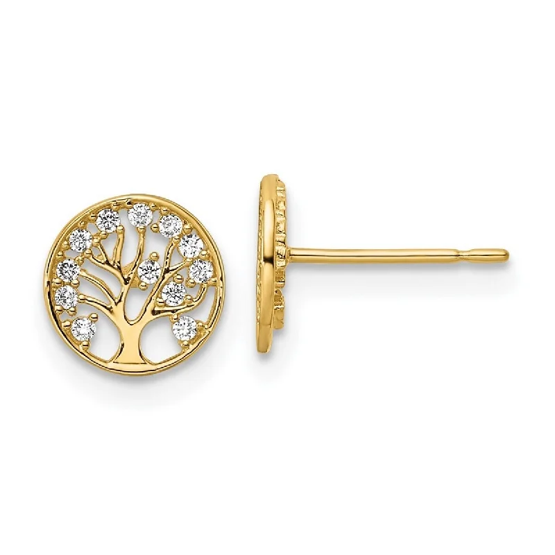 Curata 14k Gold CZ Cubic Zirconia Tree Of Life Post Earrings - 7.5x7.5mm Wide