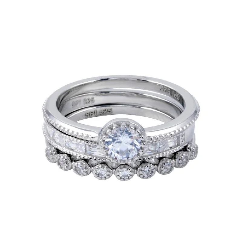 Rhodium Plated 925 Sterling Silver CZ Stackable Ring Set - STR01126