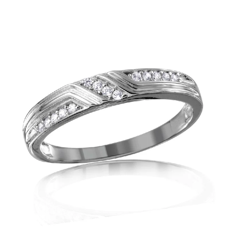 Silver 925 Rhodium Plated CZ Design Ring For Men with Matching Ring For Women - GMR00121