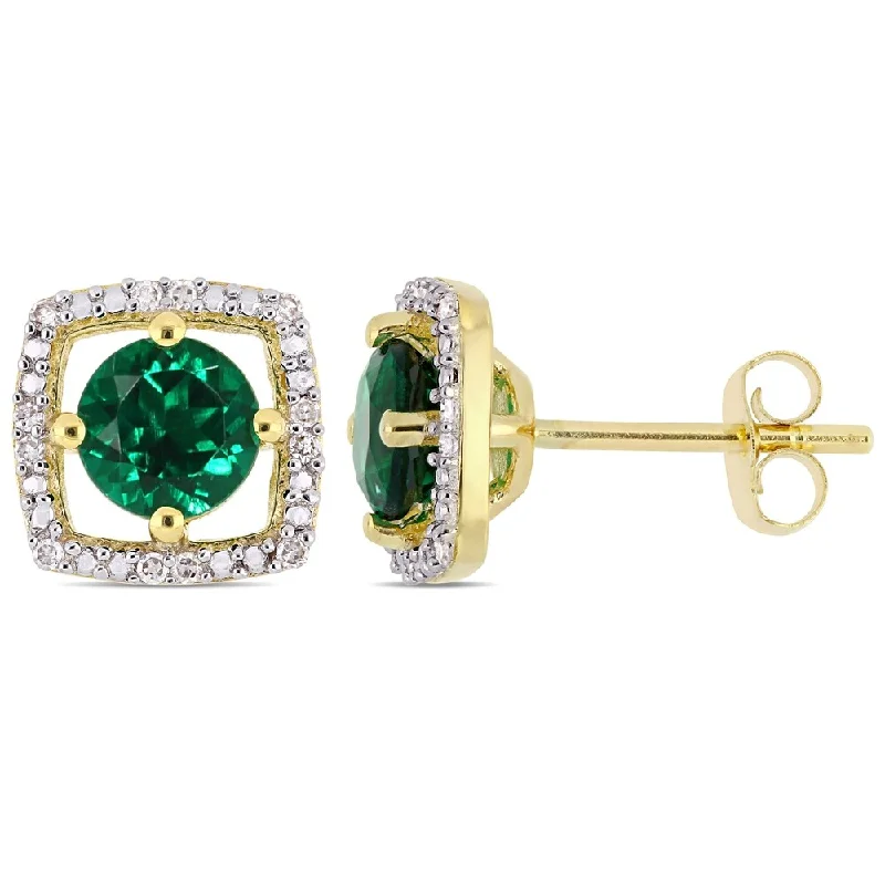 Miadora 10k Yellow Gold Created Emerald and Diamond Accent Floating Square Halo Stud Earrings