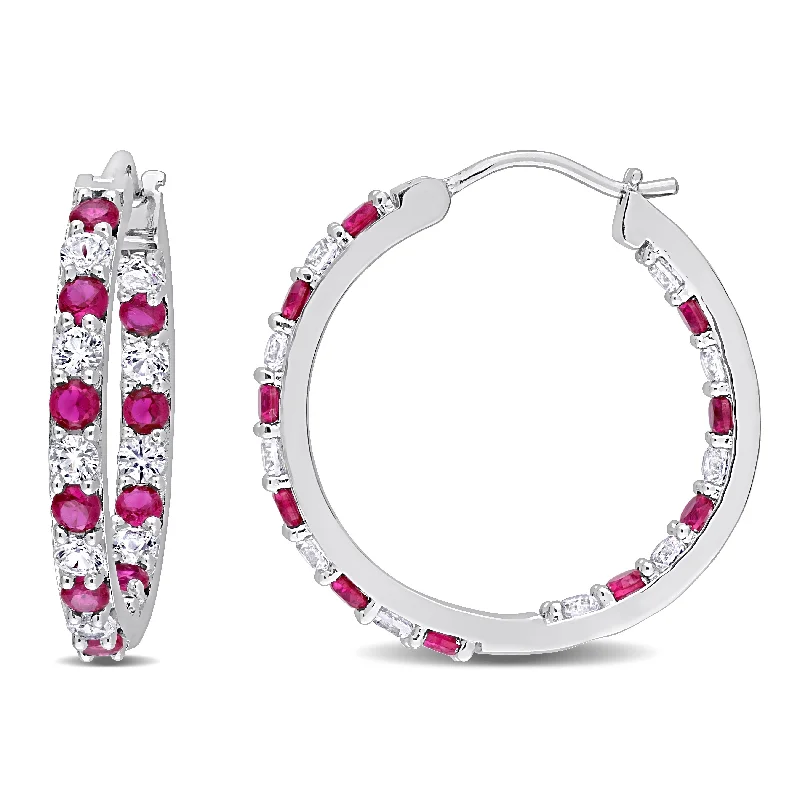 Miadora Created Ruby and Created White Sapphire Inside Outside Hoop Earrings in Sterling Silver