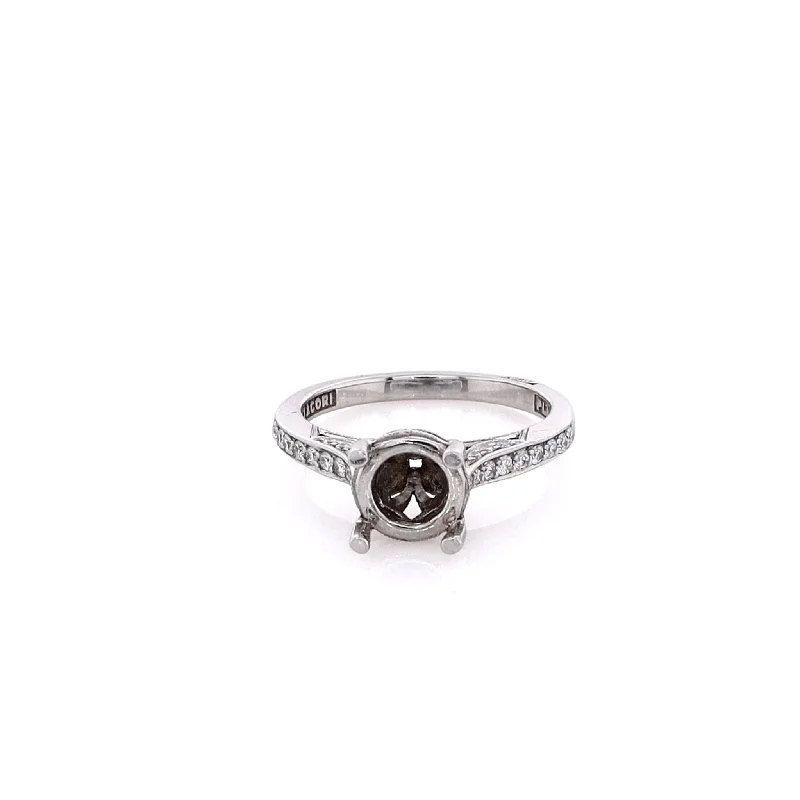 Estate Platinum Semi Milgrain Diamond Ring Mounting for Round Center Stone