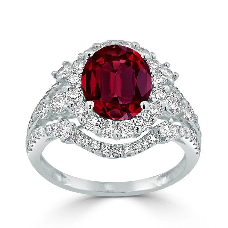 Auriya 2 7/8ct Oval-cut Red Ruby and Halo Diamond Ring 1 1/5ctw 18K Gold