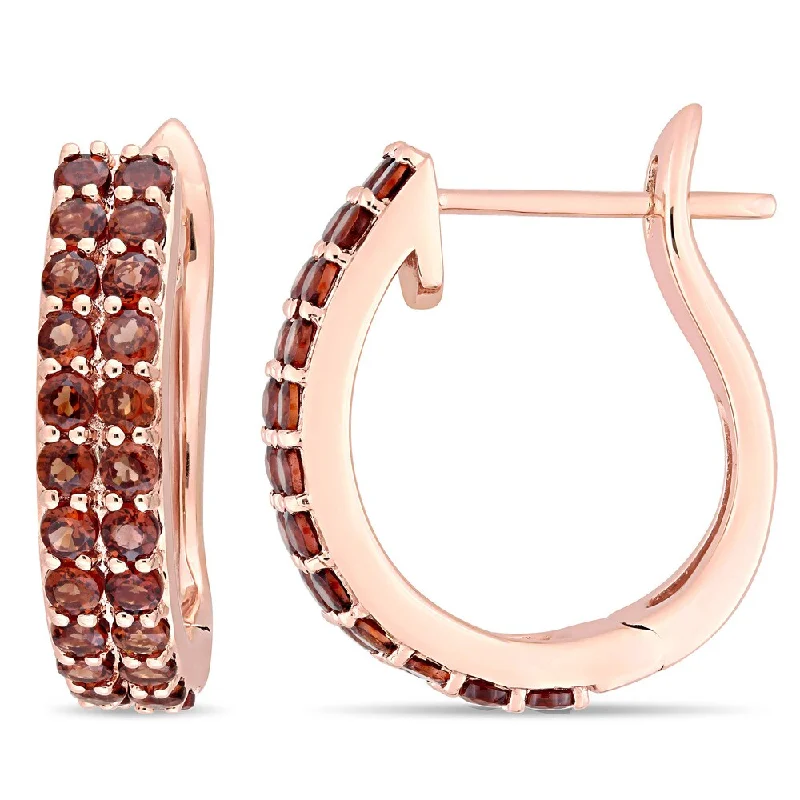 Miadora Signature Collection 10k Rose Gold Double-Row Garnet Hoop Earrings - Red