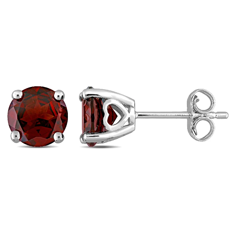 Miadora Garnet Birthstone Solitaire Stud Earrings in Sterling Silver