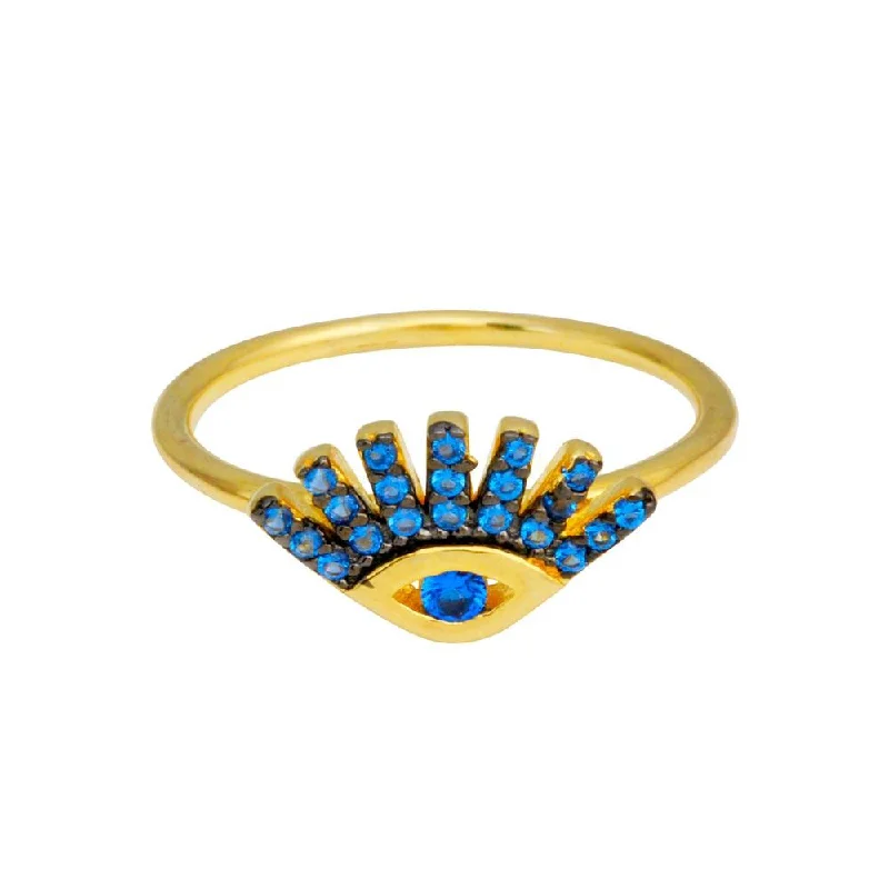 Gold Plated 925 Sterling Silver Blue CZ Eye Ring - BGR01116