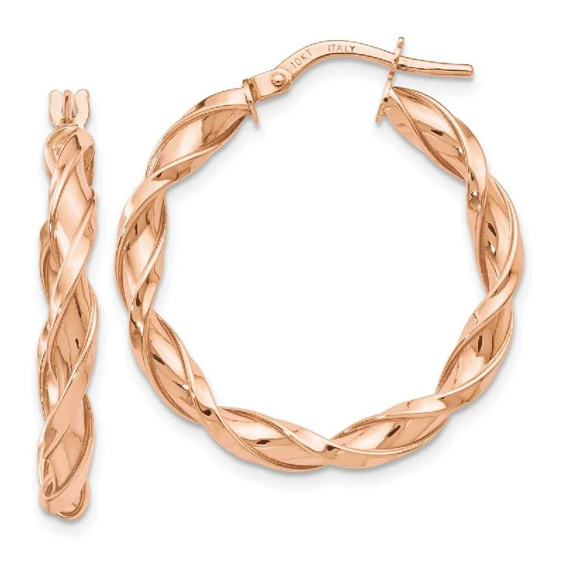 Curata 10k Rose Gold Polished 3.25x27mm Twisted Hoop Earrings