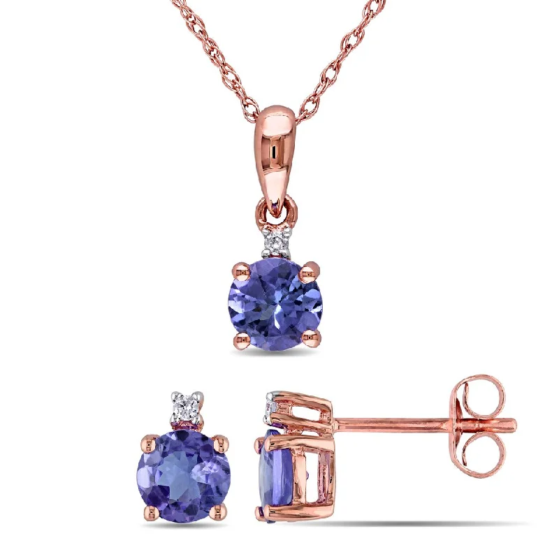 Miadora 10k Rose Gold Tanzanite and Diamond Accent 2-piece Solitaire Necklace and Stud Earrings Set - Blue