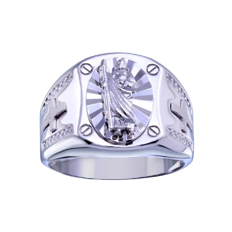 Rhodium Plated 925 Sterling Silver Saint Jude CZ Ring - GMR00328