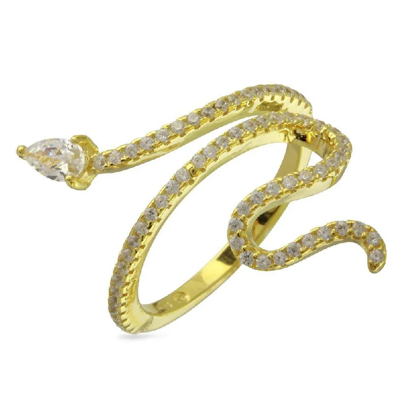 Gold Plated 925 Sterling Silver Snake Design with CZ Ring - BGR01274