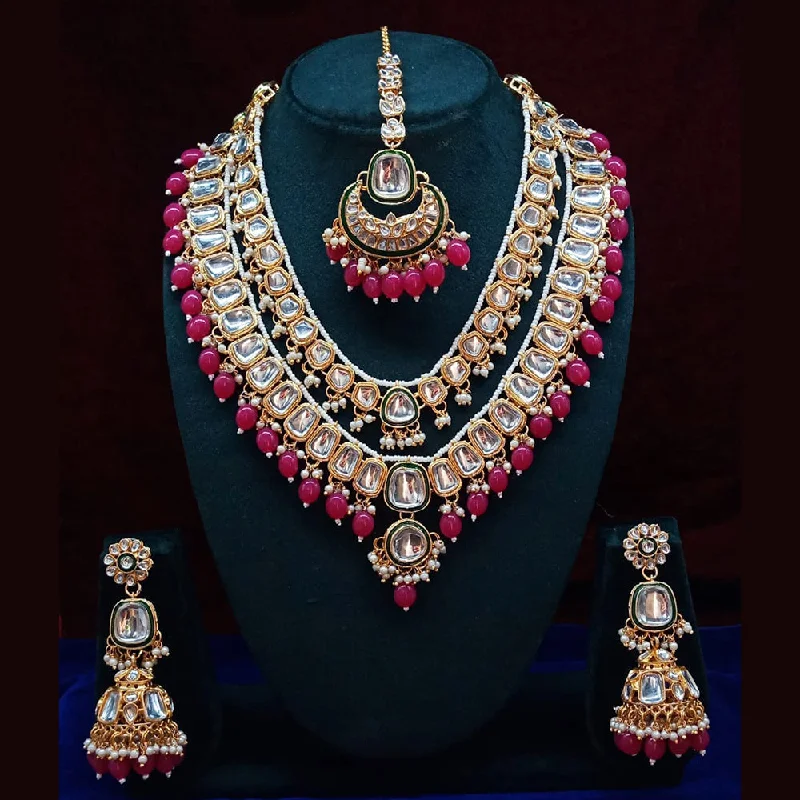 Lucentarts Jewellery Gold Plated Kundan Stone And Beads Necklace Set