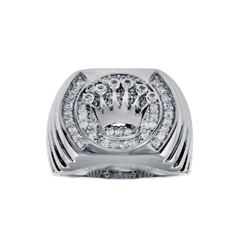 Rhodium Plated 925 Sterling Silver Crown Disc Ring - GMR00313