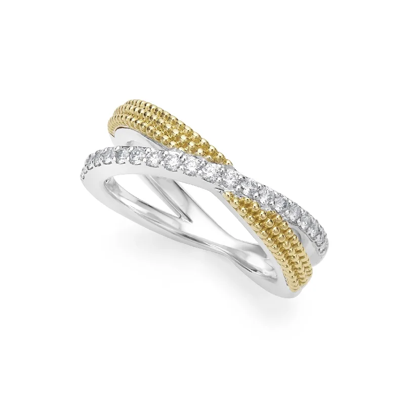 Caviar Lux Two-Tone X Diamond Ring