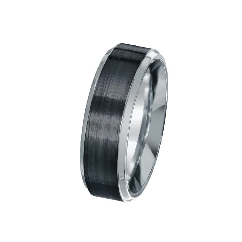 Men's Sterling Black Rhodium Plated 925 Sterling Silver Bordered Matte Finish Band 7mm - EWR00003