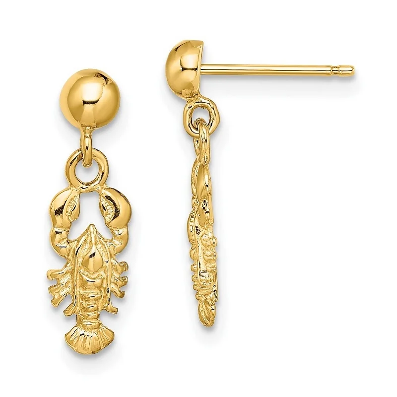 Curata 10k Yellow Gold Lobster Long Drop Dangle Earrings With Ball Post 18.76x5.27mm